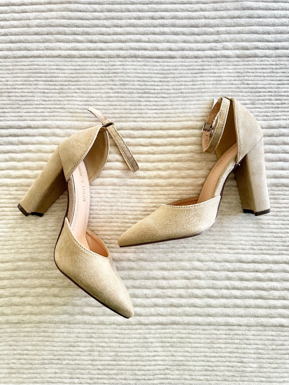 Chase + Chloe • taupe ankle strap heel • size 6